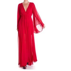 Meghan La long Kimono sleeve Maxi Dress in cherry red